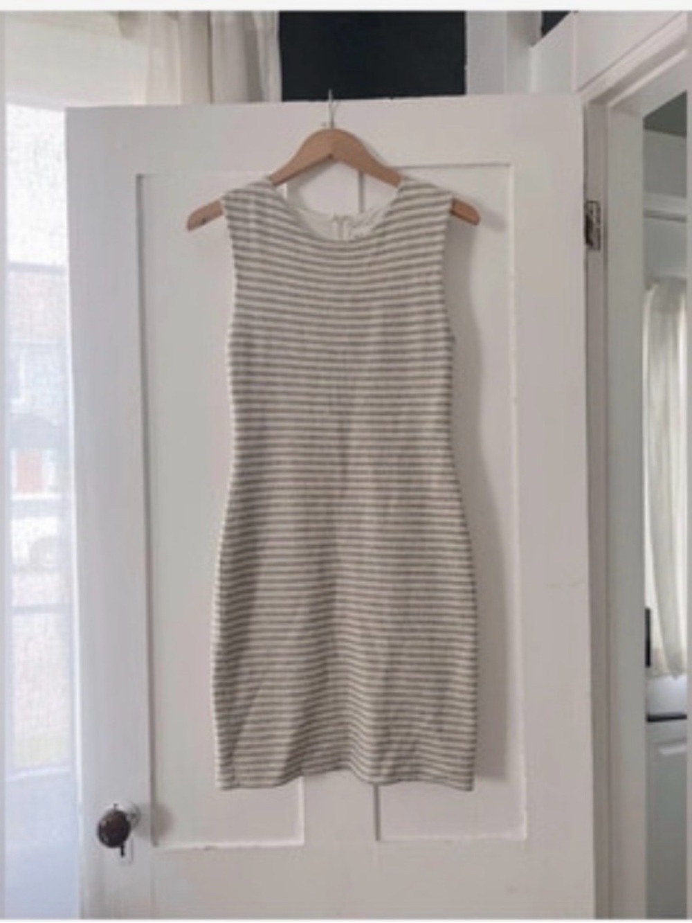Reiss Striped Sleeveless Sheath Dress in Cream and Gray - Size 8
